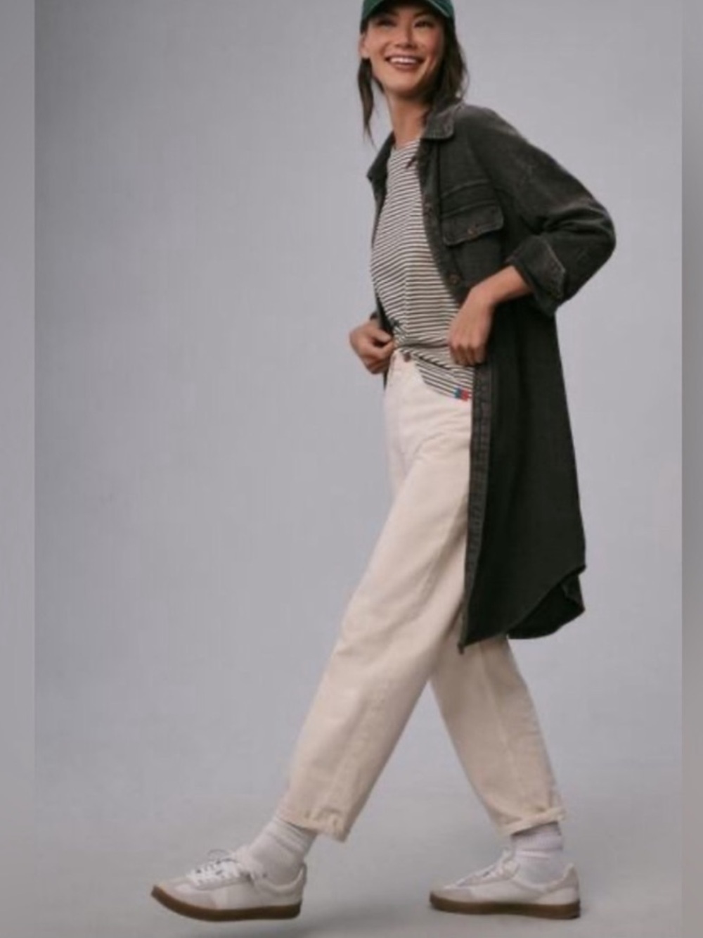 Anthropologie Pilcro Dark WashedGray Ribbed Button-Up Oversized Shacket Jacket - Picture 2 of 7